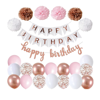 Happy birthday versiering set blush - rosé