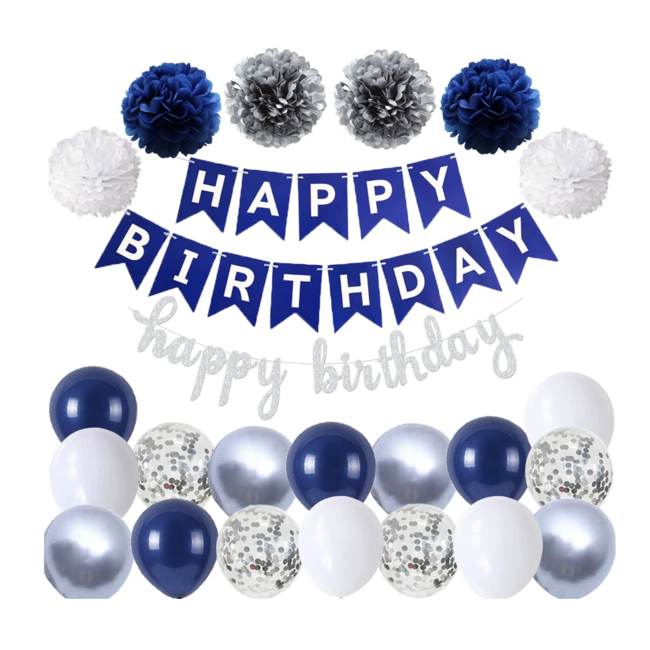 Versiering set happy birthday navy blauw