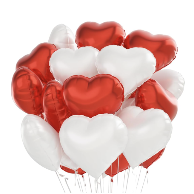 Ballonnen boeket hart rood - wit