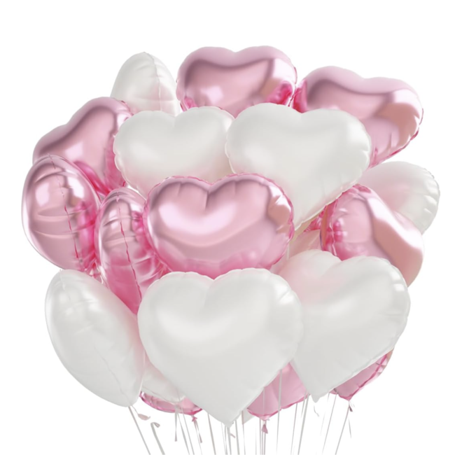 Ballonnen boeket licht roze - wit hart