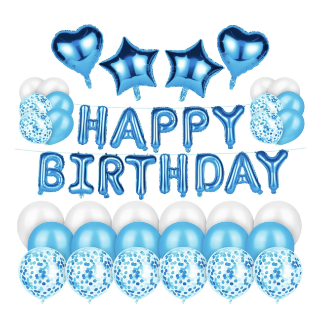 Happy birthday ballonnen set blauw