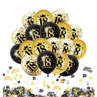 18 jaar ballonnen mix goud - zwart