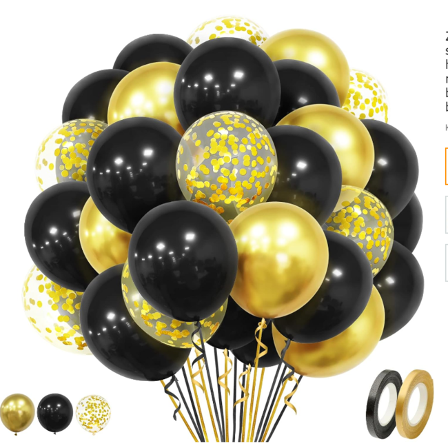 Ballonnen mix goud - zwart - confetti