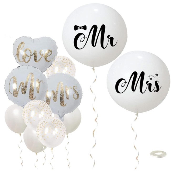 Huwelijk ballonnen set goud - wit