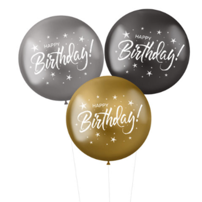 Happy Birthday ballonnen zilver - goud - zwart XL