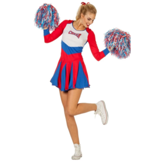 Cheerleader kostuum dames blauw rood