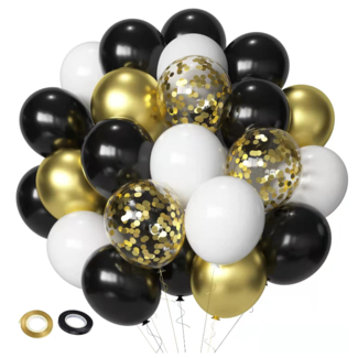 Ballonnen mix goud - zwart confetti