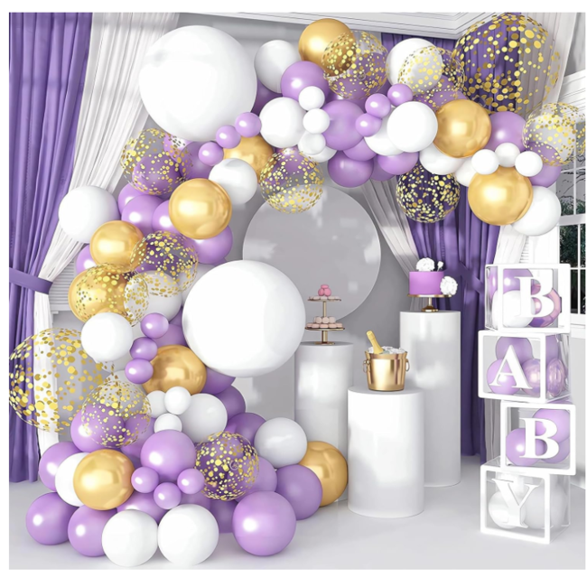Ballonnen boog paars - wit - goud
