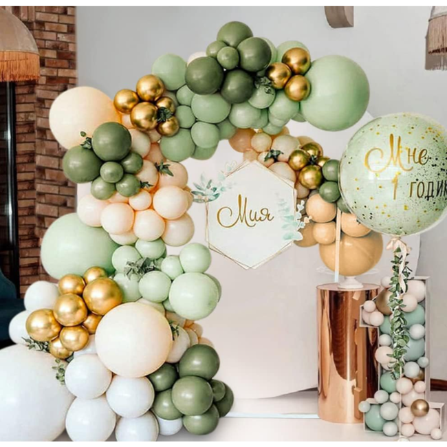 Ballonnen boog groen - goud - wit - beige