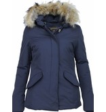 Beluomo Bontjassen - Dames Winterjas Wooly Kort - Grote Bontkraag - Blauw