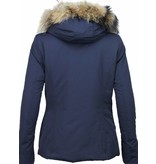 Beluomo Bontjassen - Dames Winterjas Wooly Kort - Grote Bontkraag - Blauw