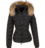 Adrexx Fur Collar Coat - Women's Winter Coat Short/Long - 2 Zippers - Black