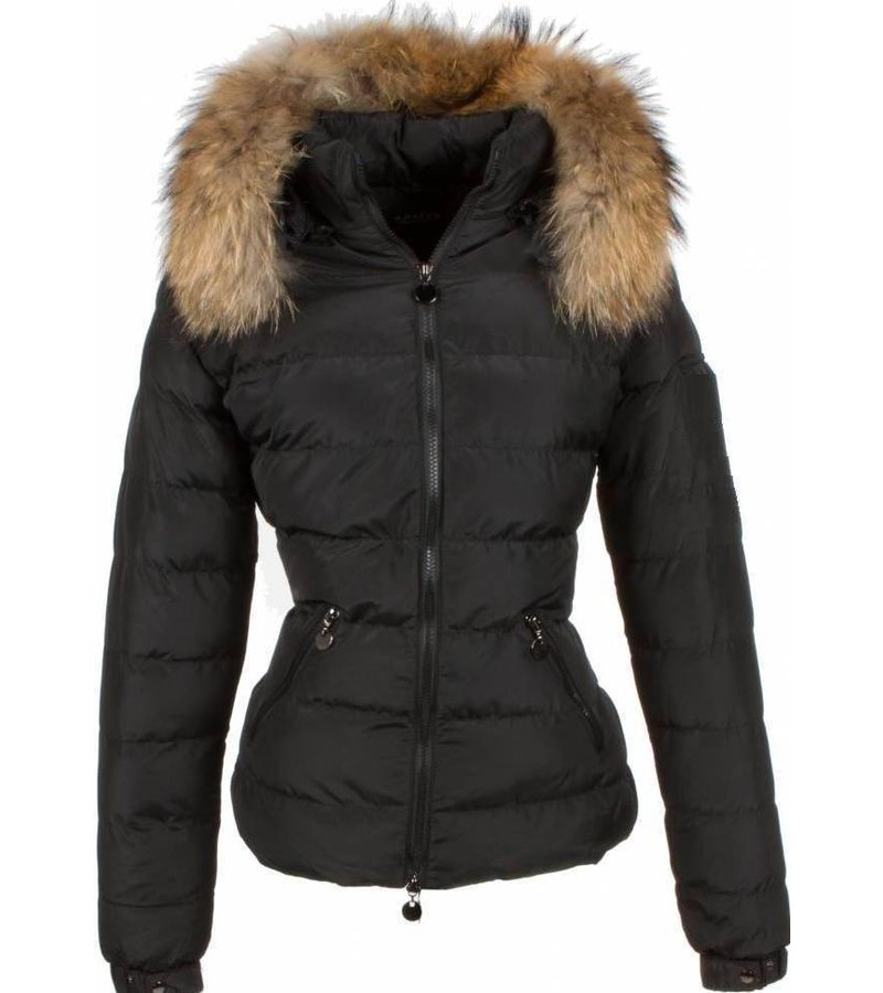 Adrexx Fur Collar Coat - Women's Winter Coat Short/Long - 2 Zippers - Black