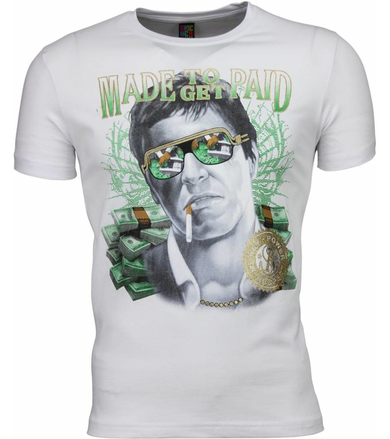 Mascherano T-shirt - Scarface Made To Get Paid Print - White