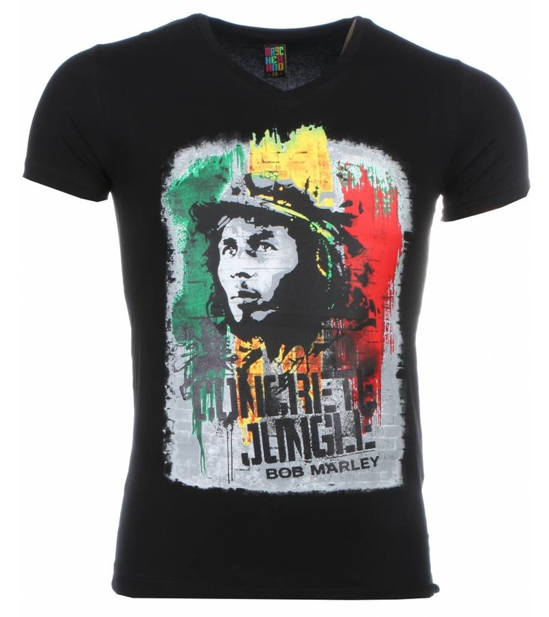 Mascherano T-shirt - Bob Marley Concrete Jungle Print - Black