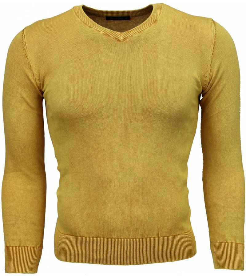 Bruno Leoni Casual Sweater - Exclusive Blank V-Neck - Yellow