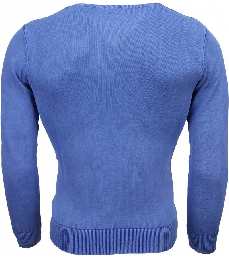 Bruno Leoni Casual Sweater - Exclusive Blank V-Neck - Blue