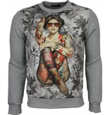 Local Fanatic Sweater - Floral Motif Tattooed Lady Print Men - Grey