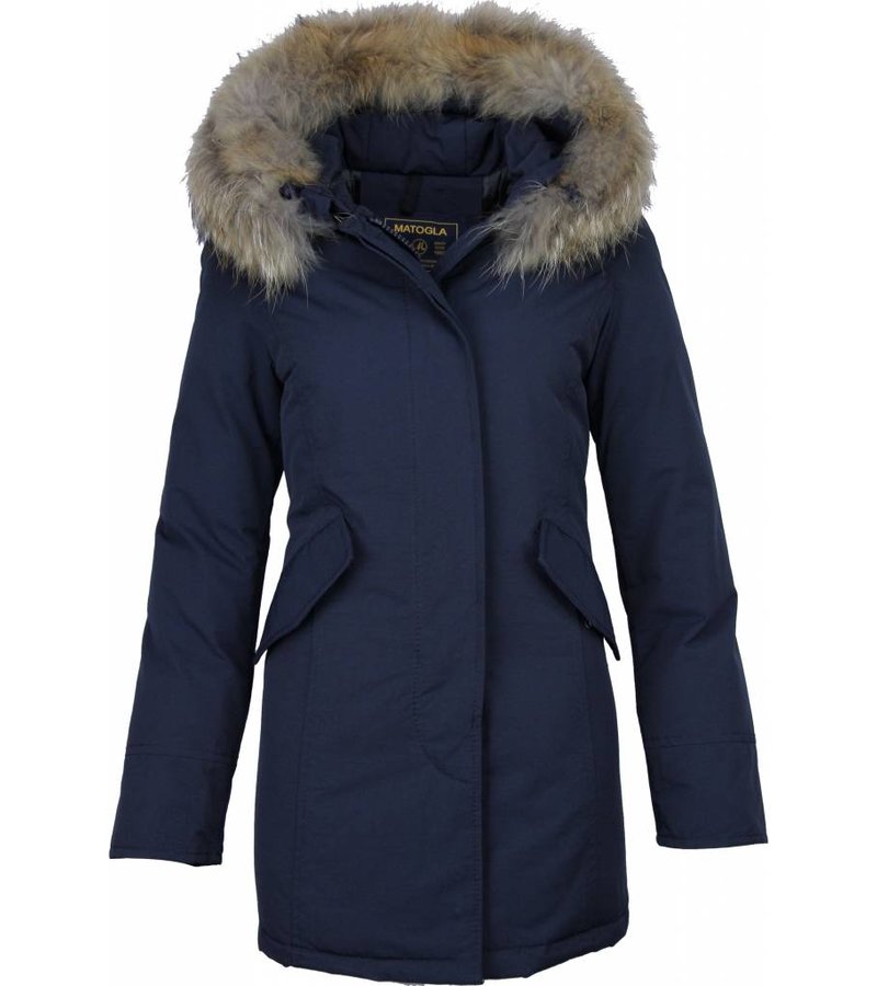 Beluomo Fur Collar Coat - Women's Winter Coat Wooly Long - Parka - Blue