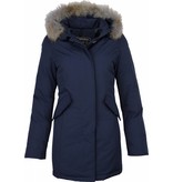 Beluomo Fur Collar Coat - Women's Winter Coat Wooly Long - Parka - Blue