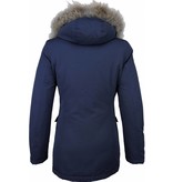 Beluomo Fur Collar Coat - Women's Winter Coat Wooly Long - Parka Stitch Pockets - Blue