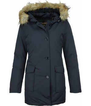 Beluomo Winter Coats - Women's Winter Jacket Wooly Long - Faux Fur - Parka Stitch Pockets - Blue