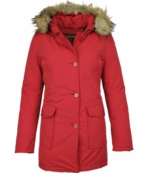 Beluomo Winter Coats - Women's Winter Jacket Wooly Long - Faux Fur - Parka Stitch Pockets - Red