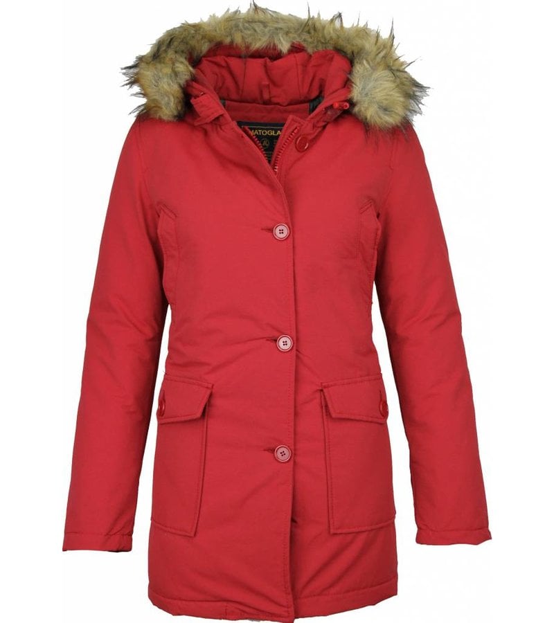 Beluomo Winter Coats - Women's Winter Jacket Wooly Long - Faux Fur - Parka Stitch Pockets - Red