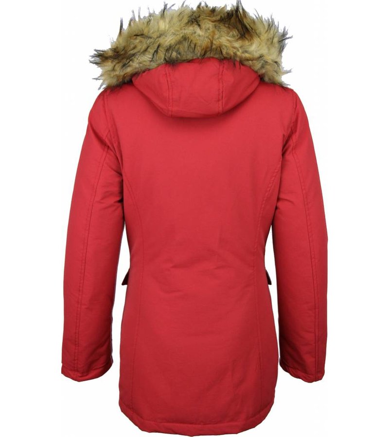 Beluomo Winter Coats - Women's Winter Jacket Wooly Long - Faux Fur - Parka Stitch Pockets - Red
