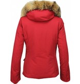 Beluomo Fur Collar Coat - Women's Winter Coat Wooly Short - Red