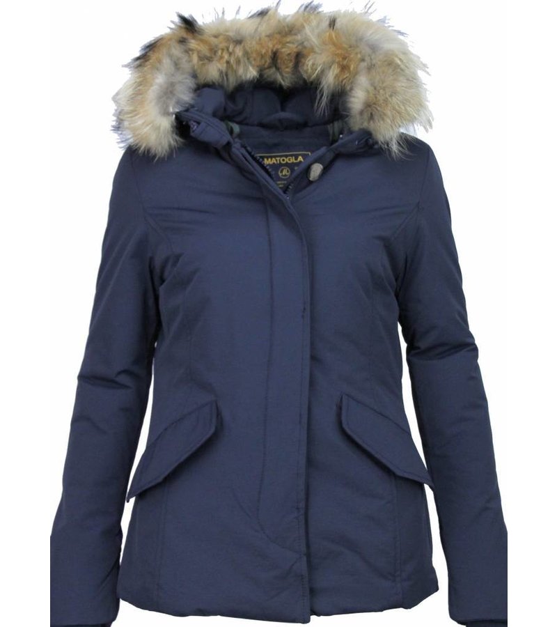 Beluomo Fur Collar Coat - Women's Winter Coat Wooly Short - Blue