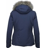 Beluomo Fur Collar Coat - Women's Winter Coat Wooly Short - Blue