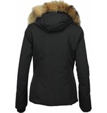 Beluomo Fur Collar Coat - Women's Winter Coat Wooly Short - Black