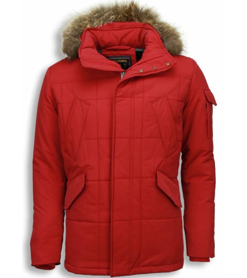 Beluomo Fur Collar Coat - Men Winter Coat Long - Parka - Red