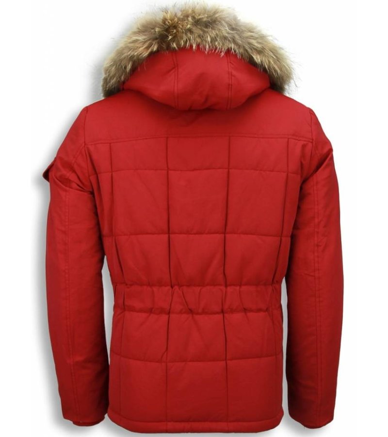 Beluomo Fur Collar Coat - Men Winter Coat Long - Parka - Red