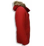 Beluomo Fur Collar Coat - Men Winter Coat Long - Parka - Red