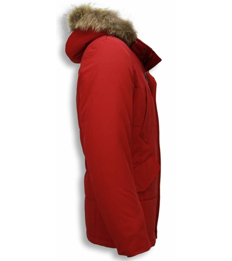 Beluomo Fur Collar Coat - Men Winter Coat Long - Parka - Red