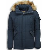 Beluomo Fur Collar Coat - Men Winter Coat Long - Parka - Blue