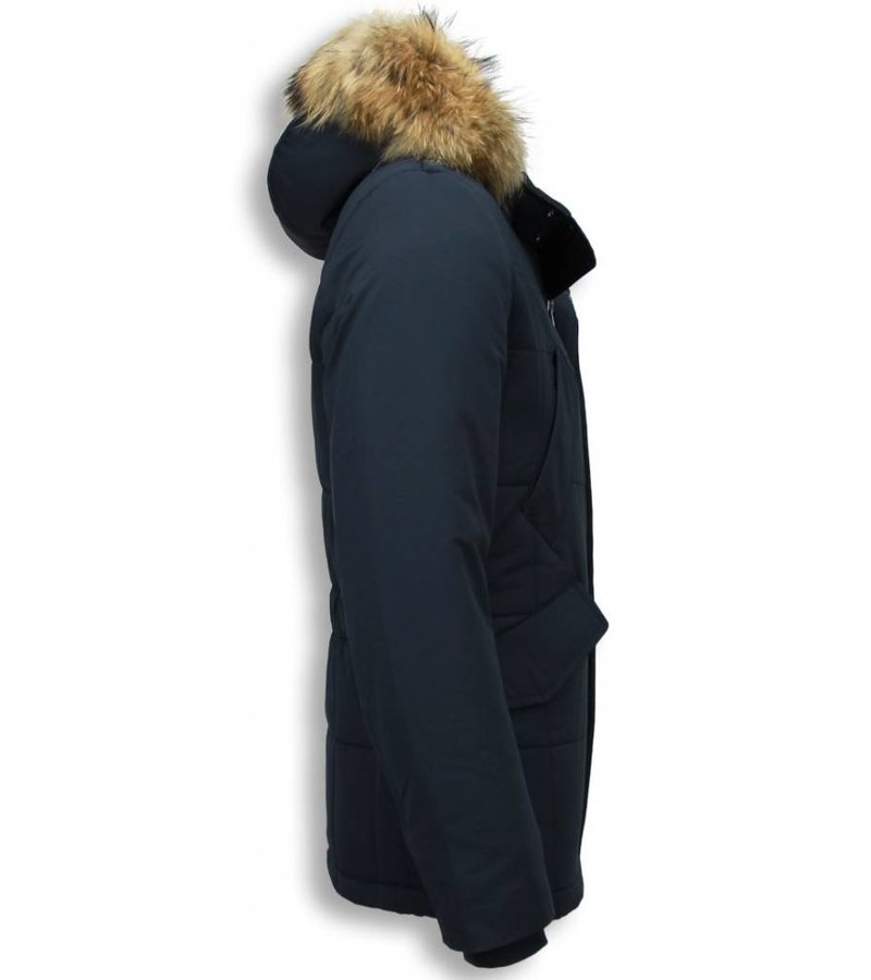 Beluomo Fur Collar Coat - Men Winter Coat Long - Parka - Blue