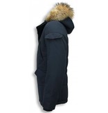 Beluomo Fur Collar Coat - Men Winter Coat Long - Parka - Blue