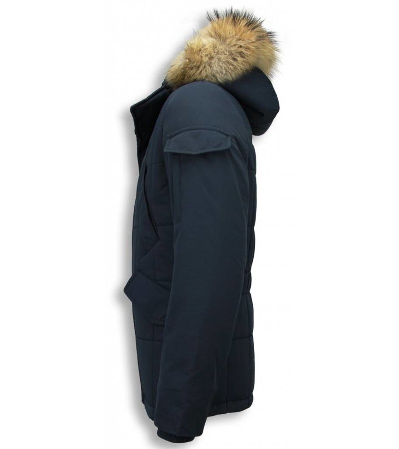 Beluomo Fur Collar Coat - Men Winter Coat Long - Parka - Blue