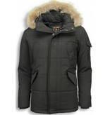 Beluomo Fur Collar Coat - Men Winter Coat Long - Parka - Black/Brown