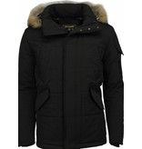 Beluomo Fur Collar Coat - Men Winter Coat Long - Parka - Black/Brown