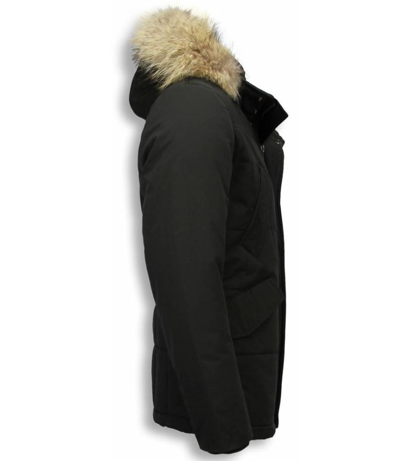 Beluomo Fur Collar Coat - Men Winter Coat Long - Parka - Black/Brown