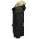 Beluomo Fur Collar Coat - Men Winter Coat Long - Parka - Black/Brown