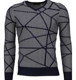 TMK Casual Sweater - Trendy Wool Sweater Men - Grey / Blue