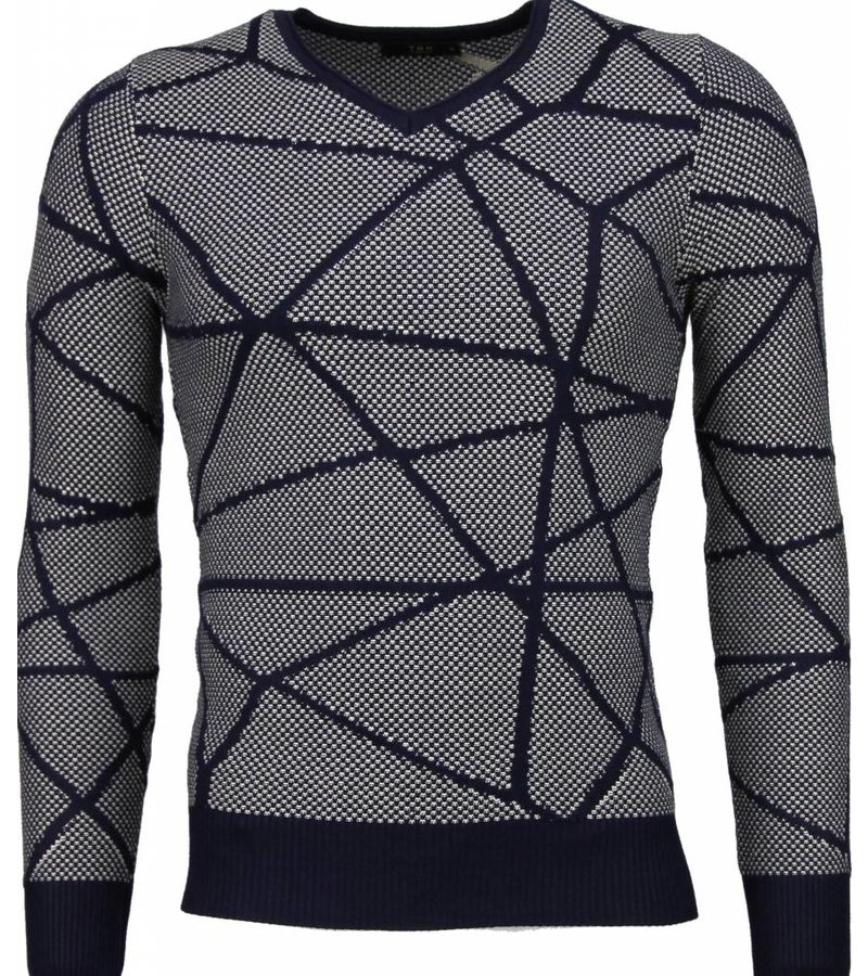 TMK Casual Sweater - Trendy Wool Sweater Men - Grey / Blue