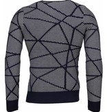 TMK Casual Sweater - Trendy Wool Sweater Men - Grey / Blue