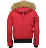 Enos Fur Collar Coat - Men Winter Coat Short - Large Fur Collar - Red
