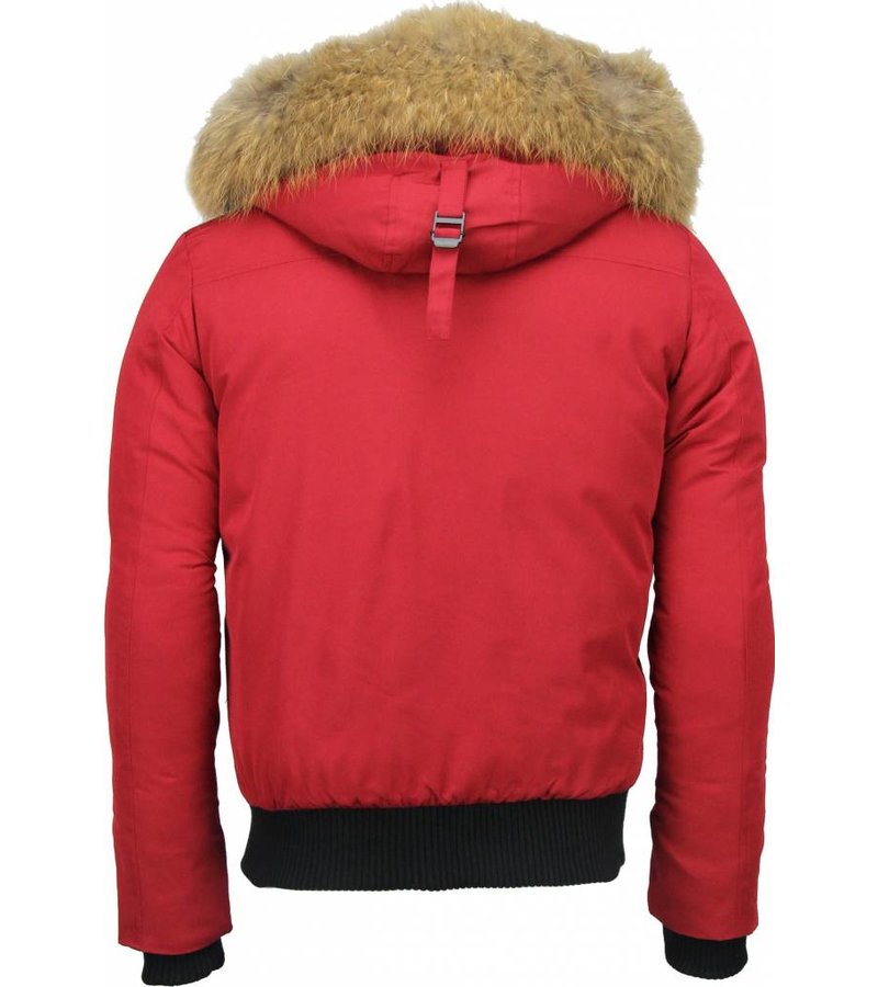 Enos Fur Collar Coat - Men Winter Coat Short - Large Fur Collar - Red